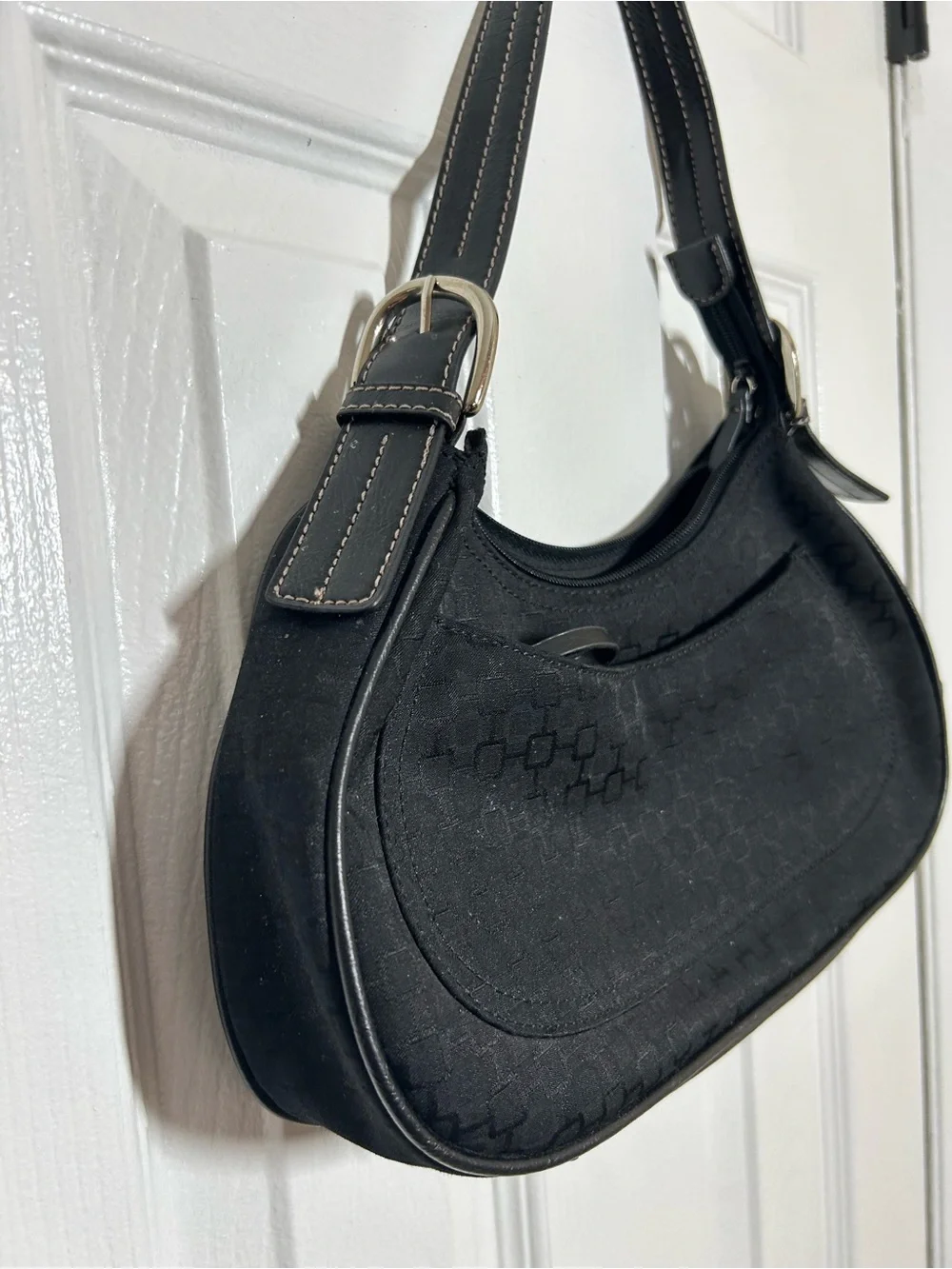 Nine West Black Fabric Shoulder Bag Small Hobo Zip Top Minimalist Y2K Style - Picture 5 of 12